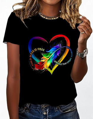 Kindness Is Free Damen T-Shirt Herz Regenbogen Streetwear Schwarz M