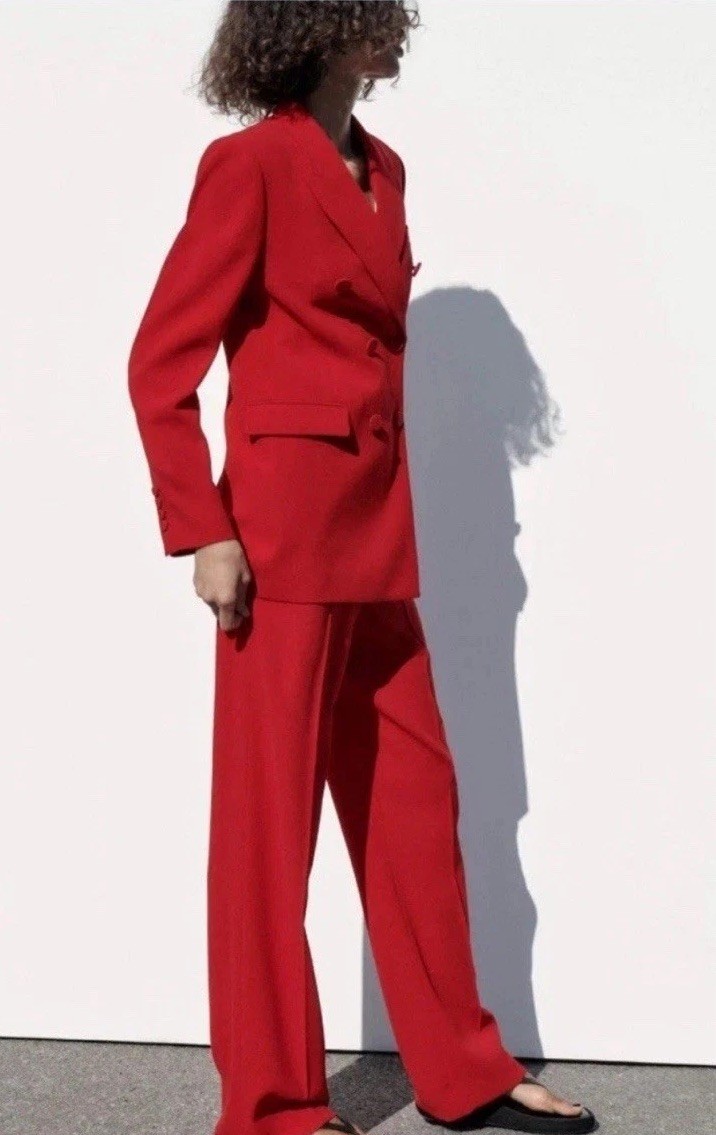 ZARA WOMAN DOUBLE BREASTED BUTTONED BLAZER BRIGHT RED & Trousers Size XS Co Ord thumbnail 8