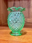 Vintage Fenton Green Mini Hobnail Ruffled Vase 1940s-1950s.