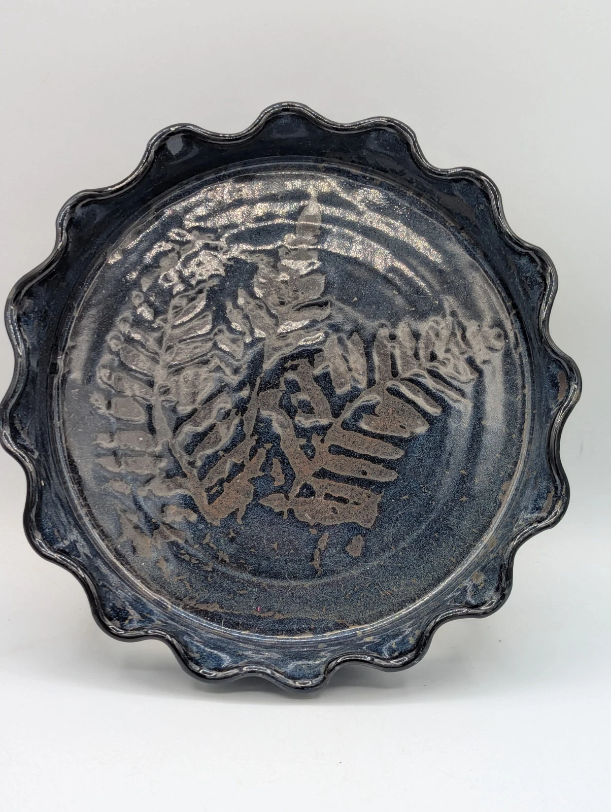 Vintage Pottery Pie Plate Signed Duffield 2000 Midnight Fern Collection
