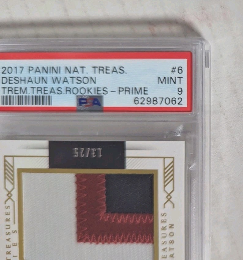 DESHAUN WATSON 2017 National Treasures #6 Rookies Prime 3-color Patch /25 PSA 9 view 3