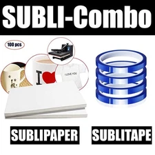 COMBO Sublimación 4 rollos SUBLITAPE AZUL 6mmx33m + 100 hj 13"x19" SUBLIPAPER