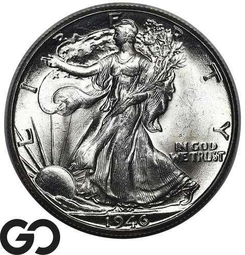 1946-D Walking Liberty Half Dollar, Lustrous Gem BU++ Blazing Walker