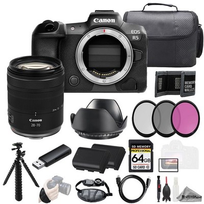 Canon EOS R5 + RF 28-70mm f/2.8 IS STM Lens +64GB + Ext Bat+ 3 PC Filter- Kit
