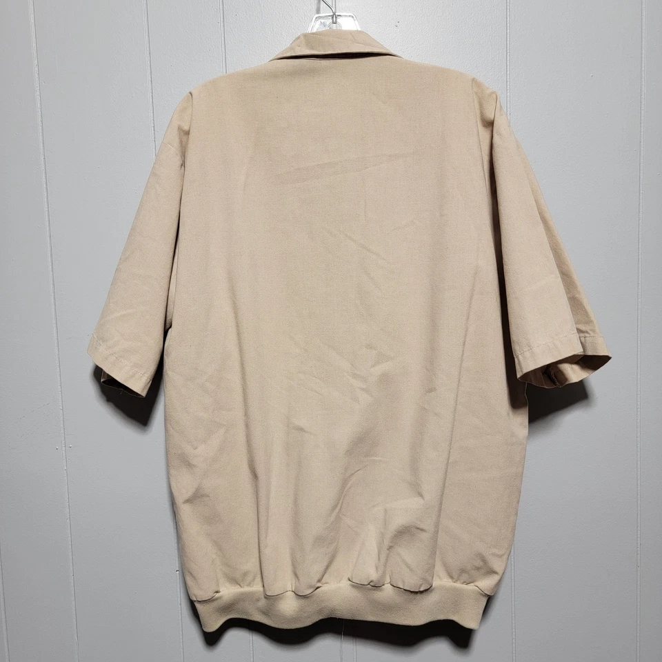 Винтажная тонкая мужская рубашка 70-х 80-х John Blair с коротким рукавом на молнии хаки LGE-TL - Изображение 4 из 4