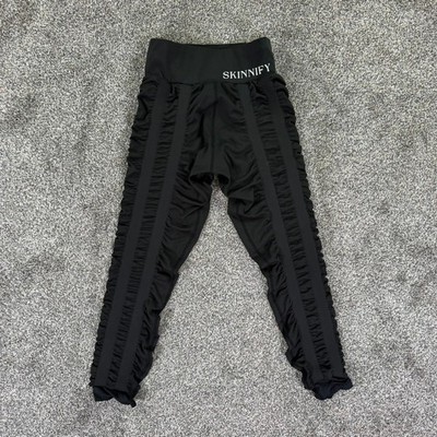 Skinnify Black Ruched High Waisted Leggings Womens Medium Textured Yoga Pants