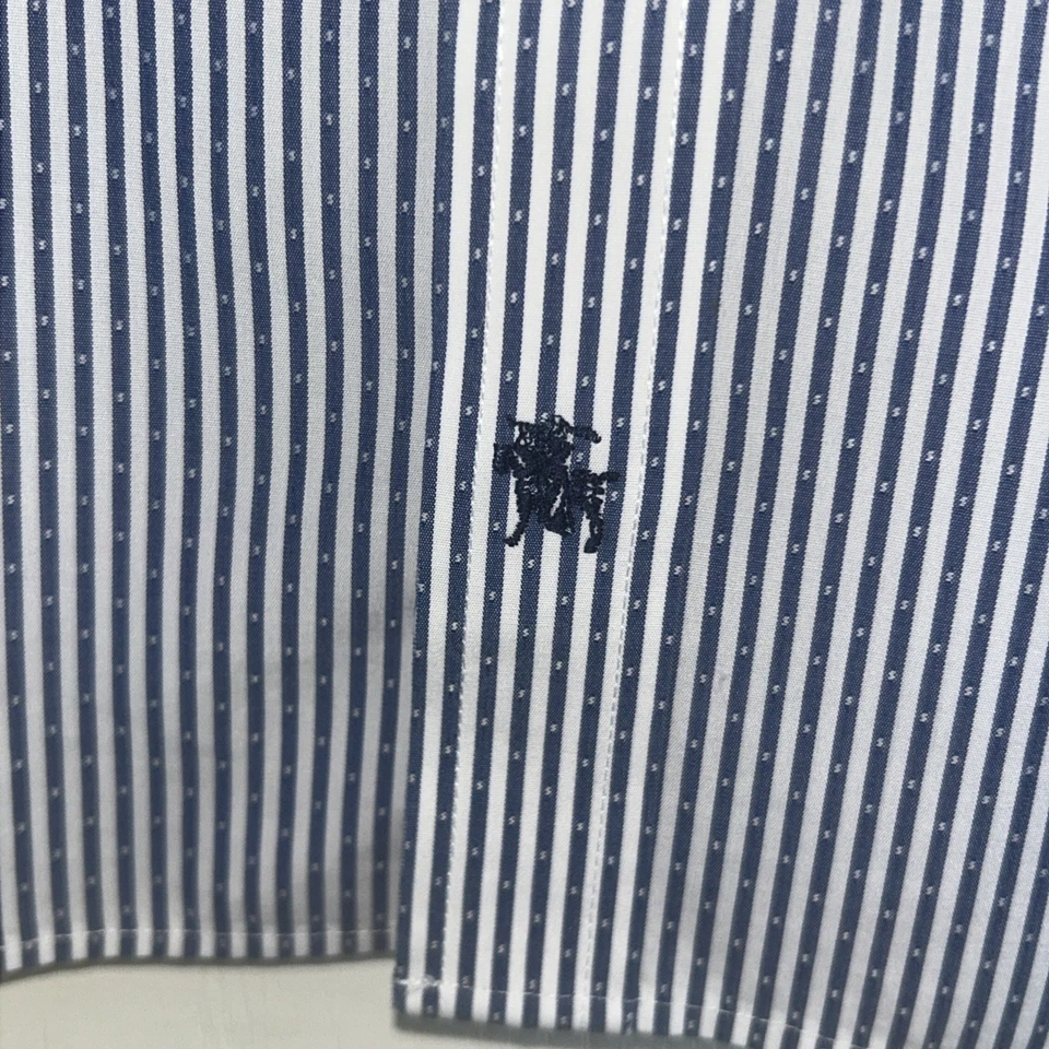 Camisa de vestir Hart Schaffner Marx 16 1/2-35 100 % algodón Pima sin hierro rayas azules Foto 3 de 4