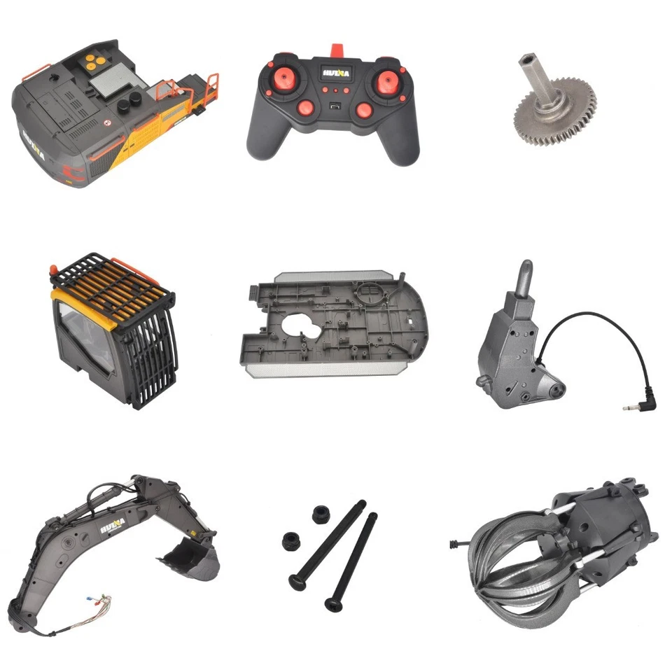 HUINA 1594 RC Excavator Upgrade Parts Original Arm, Push Rod, Body Cover, Tracks - Image 4 of 4