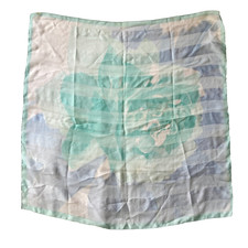 Vintage Floral Flower Scarf Wrap Shawl Chiffon Aqua Green Blue Flowers 30 X 30"