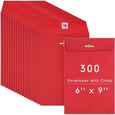 300 Pcs 6 x 9 Manilla Envelopes Clasp Kraft Catalog Envelope with Small, Red