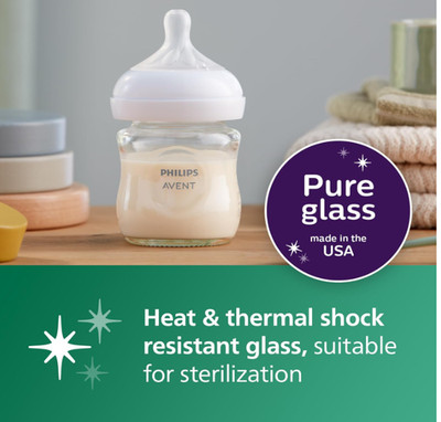 Philips Avent Natural Glass Bottles 2 count 4 fl oz Slow Flow #2 Nipples, 0-3m