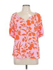 Talbots Women Orange Short Sleeve Blouse L Petites