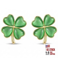 925 Silver Plated St Patricks Day Shamrock Earrings Green Heart Clover green