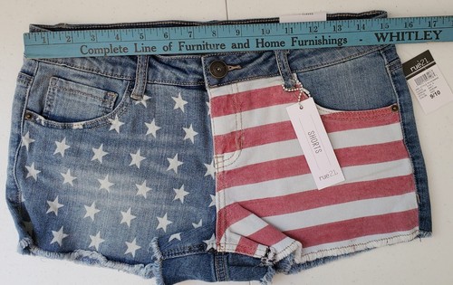 Nwt Rue21 Junior's Jeans Shorts Lot 4th Of July 9/10 American Flag Stars USA - Picture 8 of 22