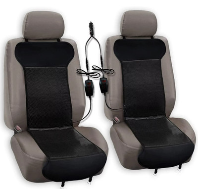 Zone Tech Black Car Heated Travel Seat Cover Cushion Cold Weather 2 Pack - BLACK