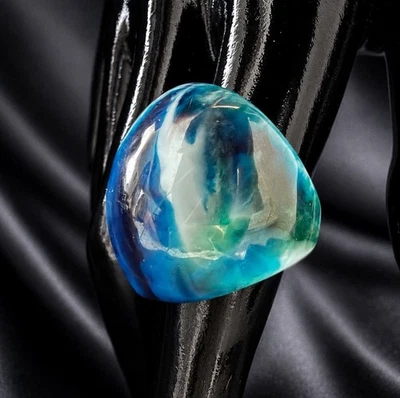 Vintage Ocean Resin Statement Ring Blau Marmoriert Y2K XXL Cocktailring Gr. 57 - Bild 1 von 4