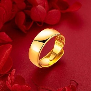 Authentic 9999 24K Gold plated Shiny Ring 8mm Wide Smooth Textured Bottom Men's Rings