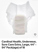 Cardinal Health, Underwear, Sure Care Extra, Large, 44" - 54" Pack(age) of 18