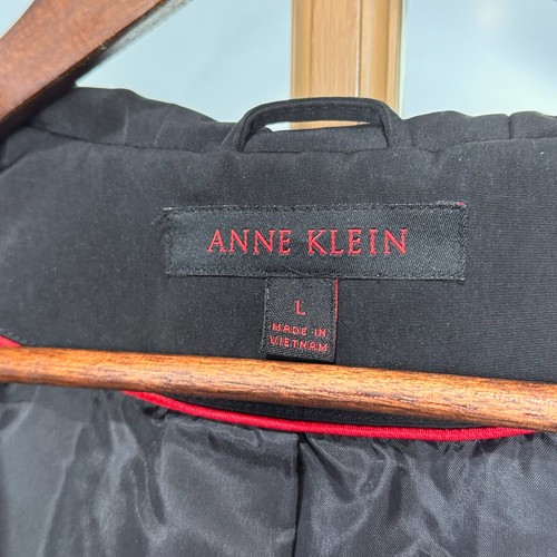 J549 - Women's Black Ann Klein Hooded Rain Coat - Size Large - Picture 3 of 9