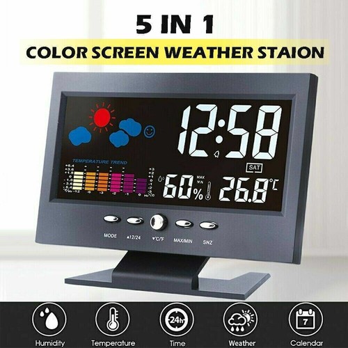 Digital Alarm Clock Snooze Calendar Thermometer Hygrometer Weather Display - Picture 1 of 17
