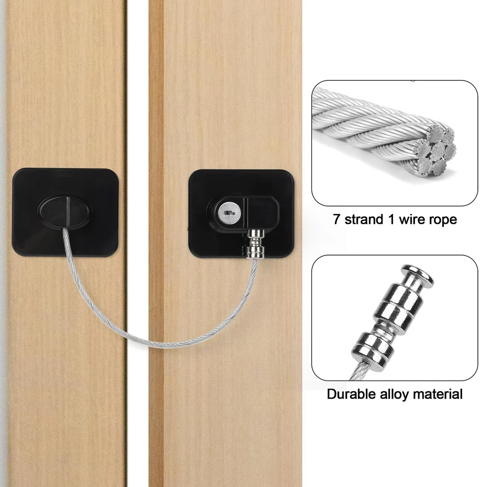 4 Pièces Securité Fenetre Noir Cadenas Frigo Verrou Fenetre Forte Adhésif Ser... - Image 4 of 4