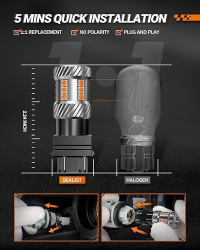 🔥New🔥 SEALIGHT 3157 LED Turn Signal Bulbs, 2700K Amber Yellow Bulb 2X - Picture 8 of 20