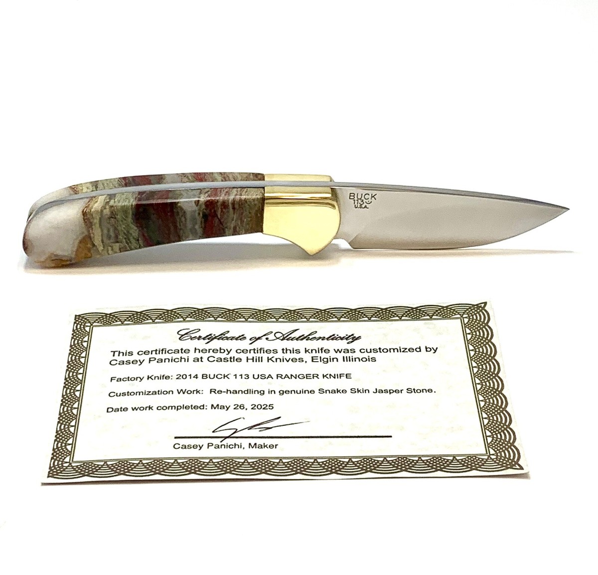 2014 BUCK 113 USA RANGER SKINNER KNIFE CUSTOM SNAKE SKIN