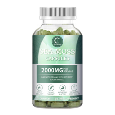 Organic Sea Moss Capsules, Natural Irish Sea Moss, Bladderwrack 120 Pills