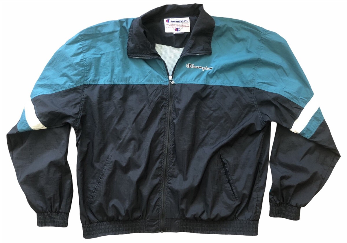 Vintage Champion Windbreaker Jacket Black Green White #26094 Vintage Champion Windbreaker Jacket Black Green White #26094