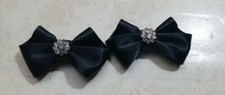 Vintage Black Satin Shoe Bows With Rhinestones