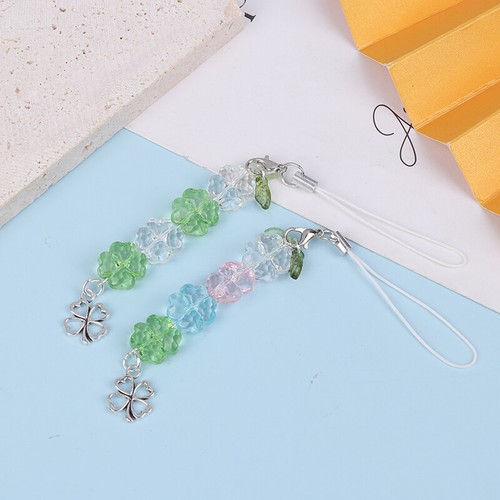 Y2K Trendy Beaded Phone Lanyard Lucky Four Leaf Clover Phone Chain Keychain - 第 2/14 張圖片