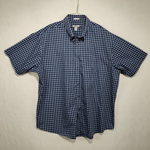 Van Heusen Mens 2XL Casual Shirt Blue Plaid Button Up Short Sleeve Pocket