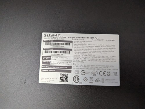 NETGEAR GS728TPv2 24 PORT SMART MANAGED GIGABIT PoE+ SWITCH 4 x SFP Spare/Repair - Picture 10 of 12