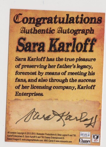 THE ART OF ROBERT ARAGON CLASSIC MONSTER COLLECTOR CARD AUTOGRAPH SARA KARLOFF - Picture 2 of 3