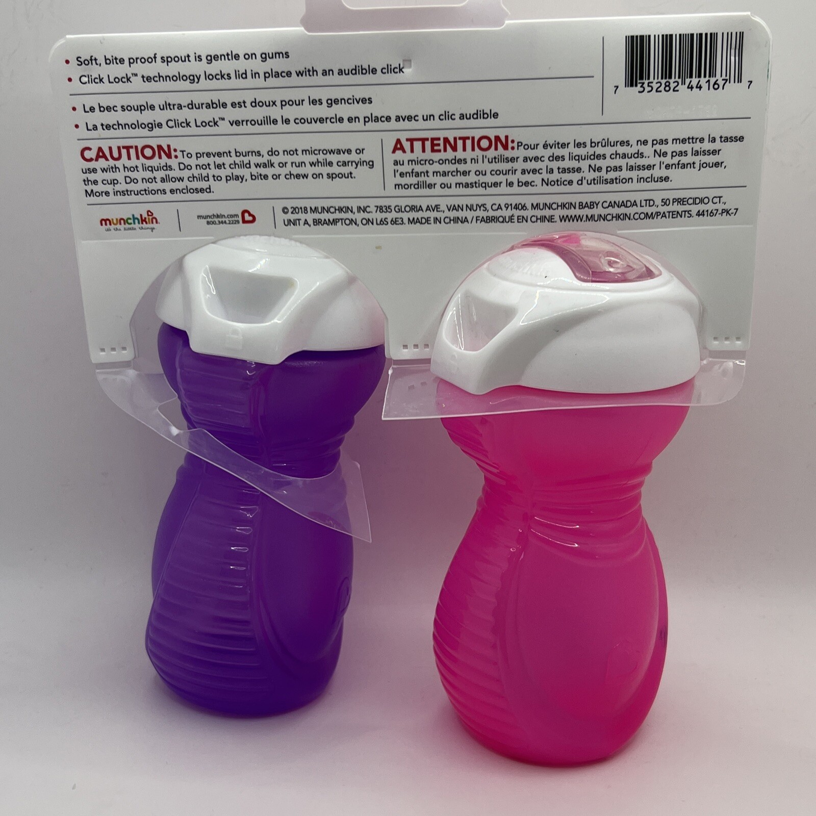 Munchkin Click Lock Bite Proof Sippy Cup, Pink/Purple, 9 Ounce, 2 Count