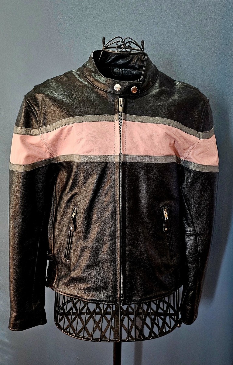 Xelement Leather Jacket Women's Large Black w Pink Stripe