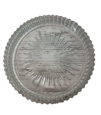 Vintage Jeannette Glass Clear Sunburst Herringbone Round Trinket Dish Tray 3.5''