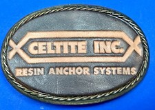 Celtite Inc Resin Anchor Systems Leather Vintage Advertising Belt Buckle