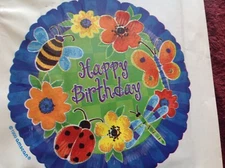 butterflies, bugs & flowers happy birthday foil balloon #07039 rare retired B25