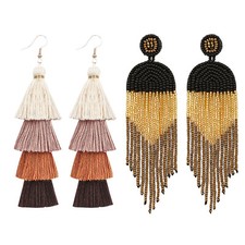4pcs Bohemian Tassel Earrings Set Hook Stud Dangle Drop Earrings for Women Girls