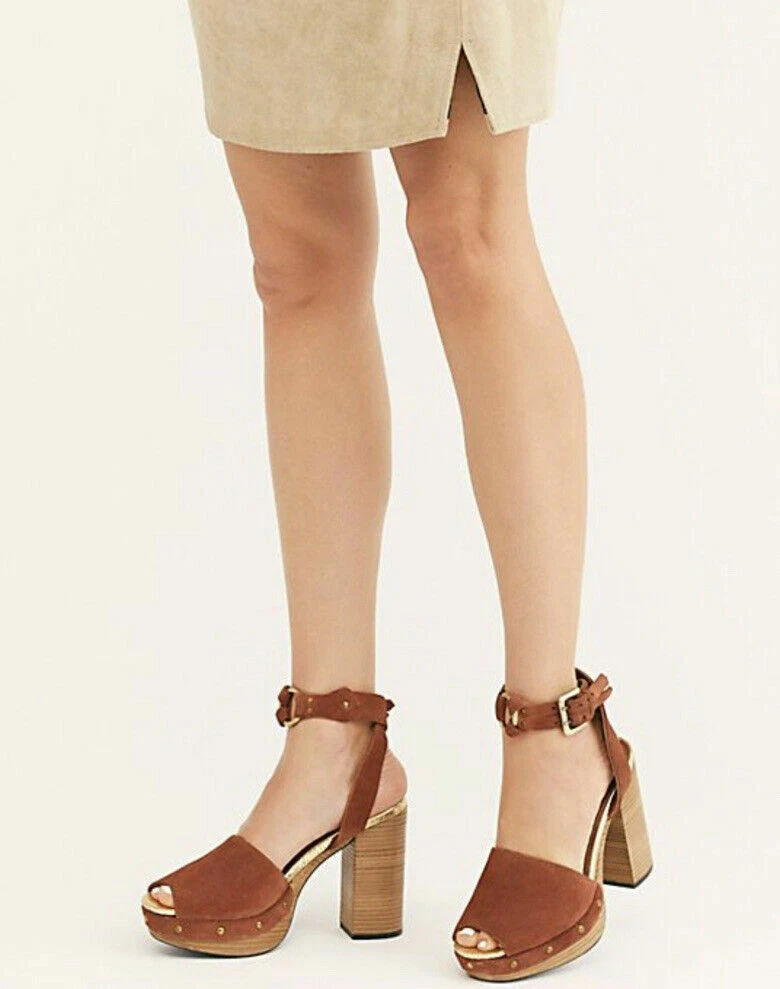 Free People Justine Distressed Suede Platform Block Heel Sandal 40 NEW IN BOX