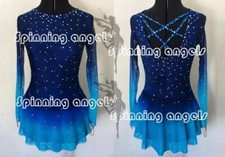 Marvellous Ice Skating Figure skating Dress Gymnastics Costume Blue dyeing