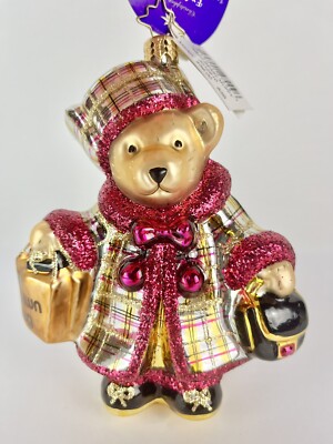Radko 2014 Bloomingdale's Rasp-beary Muffy Shopper 3012910 Plaid Ornament