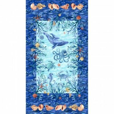Deep Blue Sea By Studio E Fabrics - Blue Sea Creature Panel  #5791-77