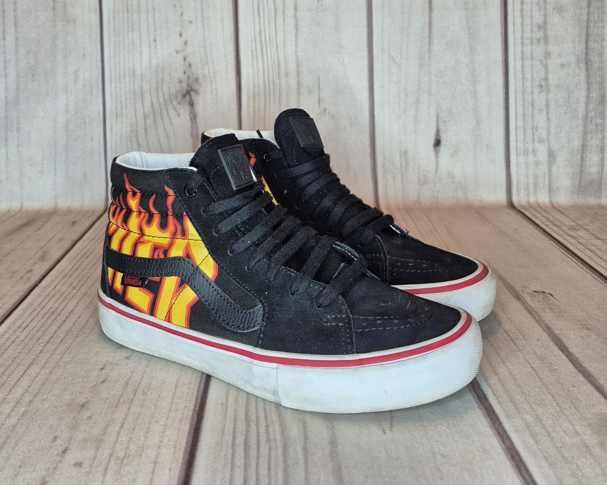 Vans Sk8 Hi Pro Thrasher Flame Mens Size 7.5 Black Sneakers | eBay