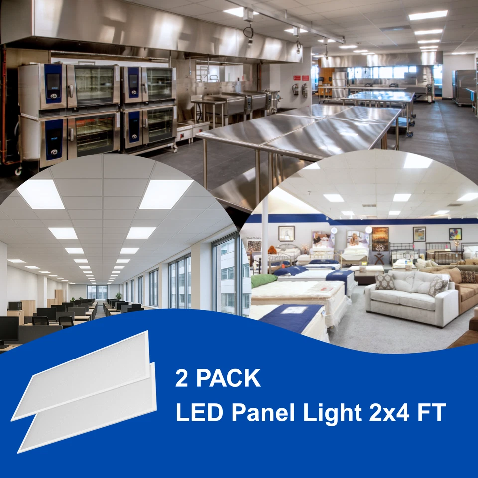 Paquete de 2 luces LED planas 2x4 regulables 5000LM 4000K 40W borde empotrado panel iluminado Foto 3 de 4