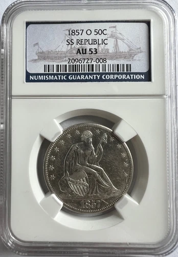 *RARE* GRADED NGC AU53 S.S REPUBLIC 1857 O SEATED LIBERTY HALF DOLLAR TREASURE