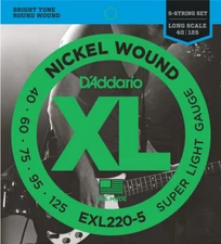 D'Addario Nickel Wound 5-String Bass, Super Light, 40-125, Long Scale, Bass Guit