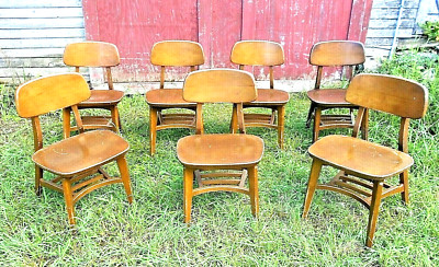 SET OF 7 MID CENTURY MODERN EAMES STYLE CURVED BACK WOODEN CHAIRS