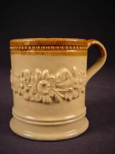 RARE SMALL 1890 FLORAL MUG YELLOW WARE ROCKINGHAM MINT